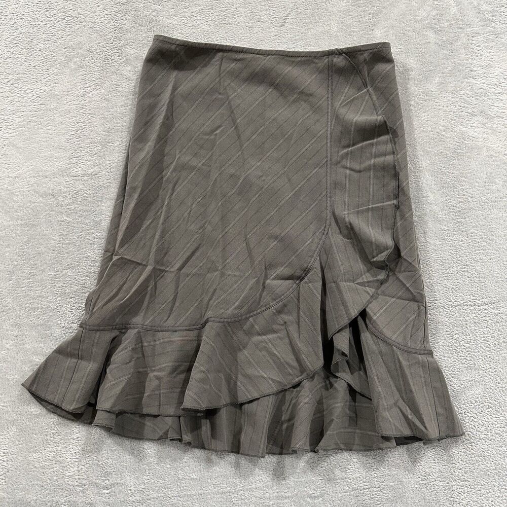 A-List by Wrapper ruffle Skirt Women's 7 Gray Midi Striped Layered Front Office